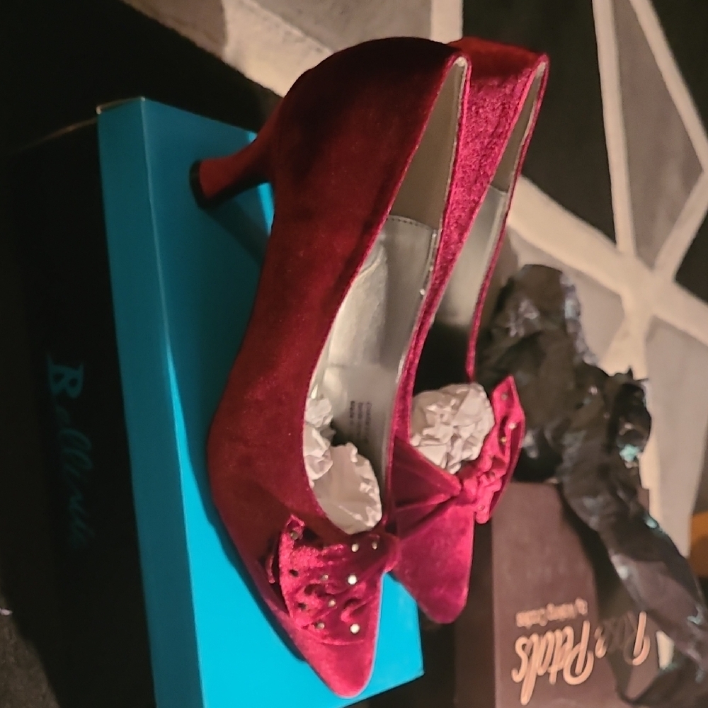 Bellini Red Velvet Women's Heels with Bow